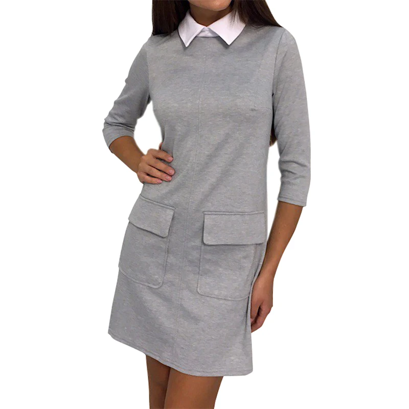 Женское платье рукав три четверти воротник Питер Пэн кавайные платья однотонные