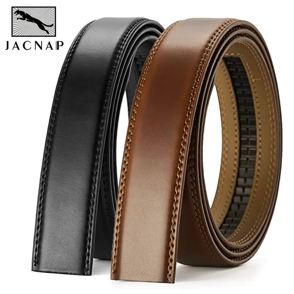 

JACNAIP 3.5 cm Belt No Buckle Cow Genuine Leather Belt Body for Automatic Buckle Black Brown Men's Belts Without Buckle Cowskin