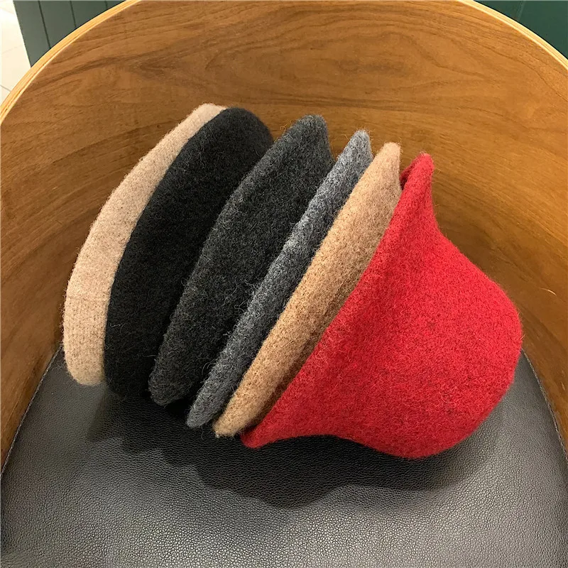 Autumn Winter Women Wool Bucket Hat 6 Colors Solid Dome Top Floppy Fishing Hats England All Match Caps Street Harajuku 56-58cm | Аксессуары