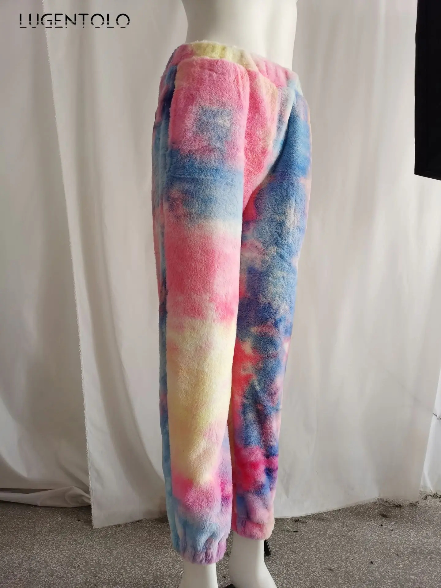 

Lugentolo Women's Autumn Pants Fashion Rainbow-Colored High Waist Pocket Casual Pants Female All-match Warm-Keeping Pants