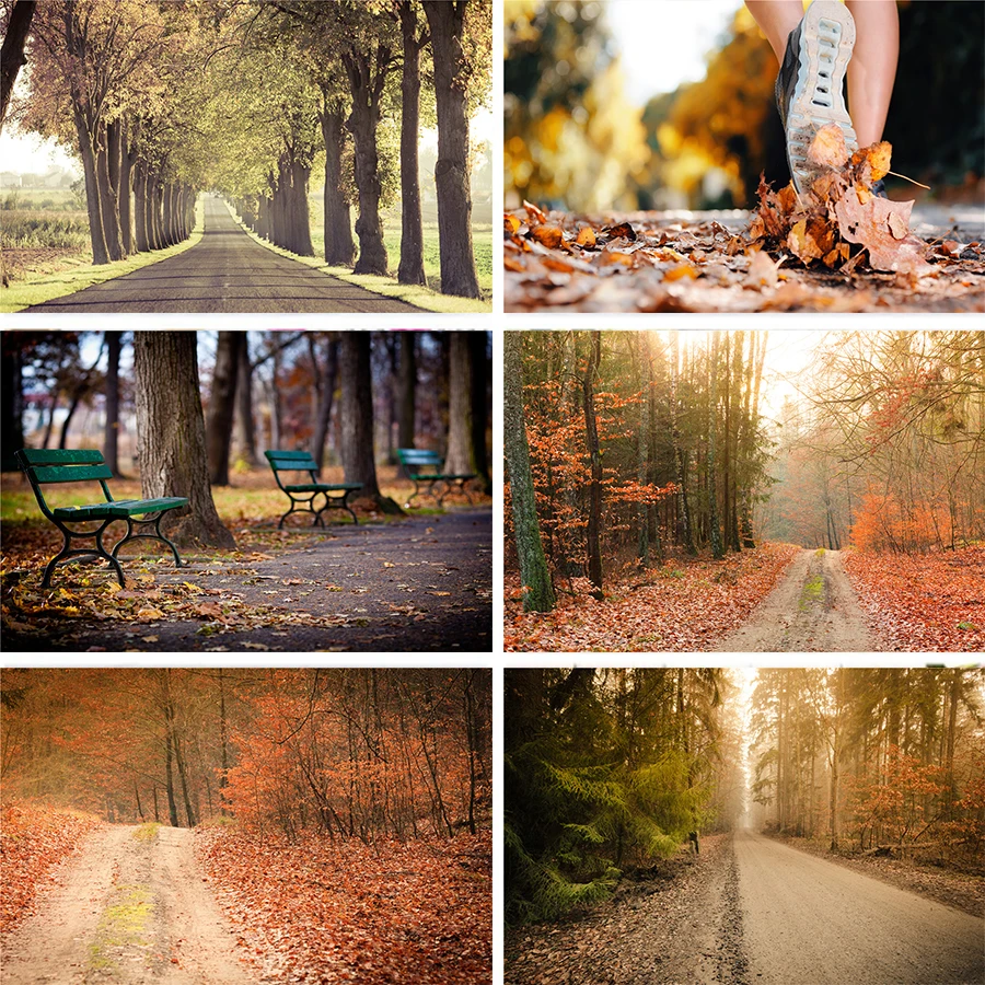 Nitree осенний парк желтые листья Опавшая пейзаж дорога листва лес фон для