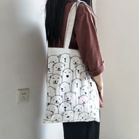 kawaii bear pattern fashion canvas bag literary cloth bag all match tote bag large capacity cute shoulder bag women shopper bag
