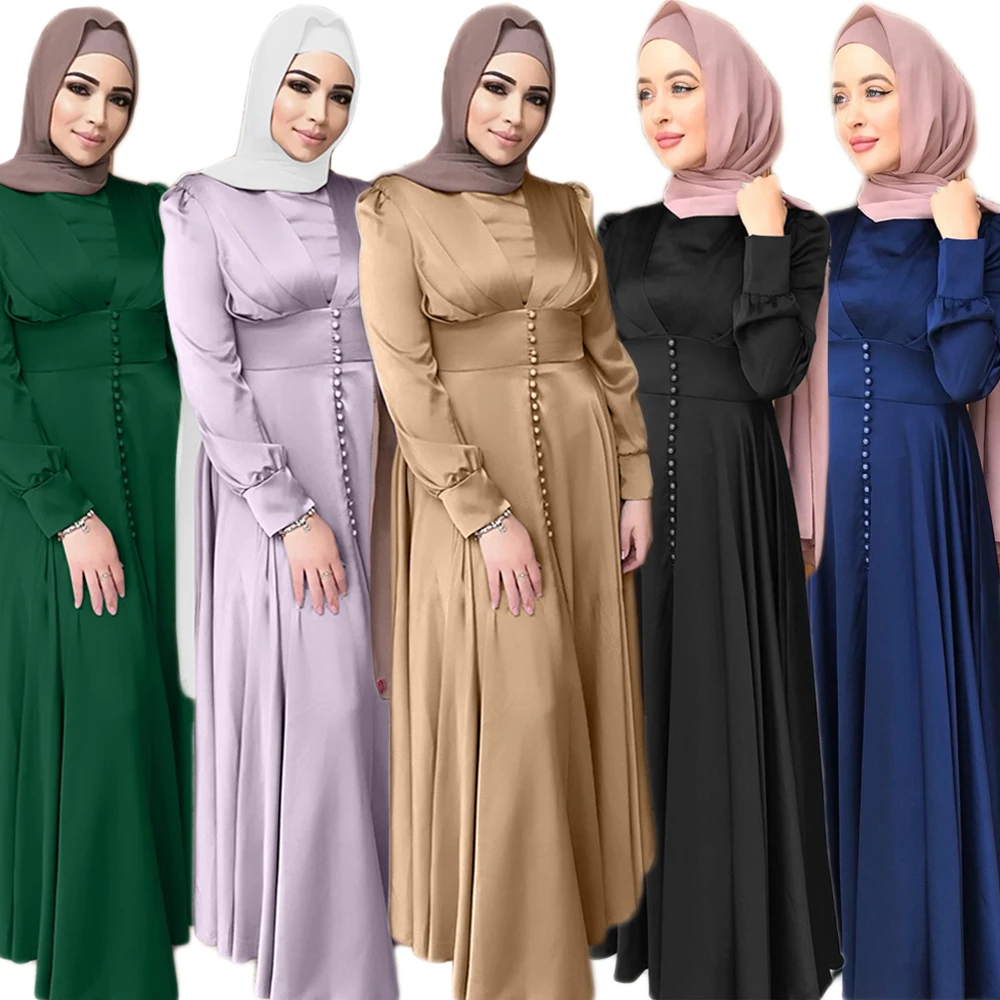 Мусульманское платье-хиджаб, женское атласное платье абайя, Дубай, кафтан, марокканский, Турция, мусульманская одежда, Рамадан, женский хала...