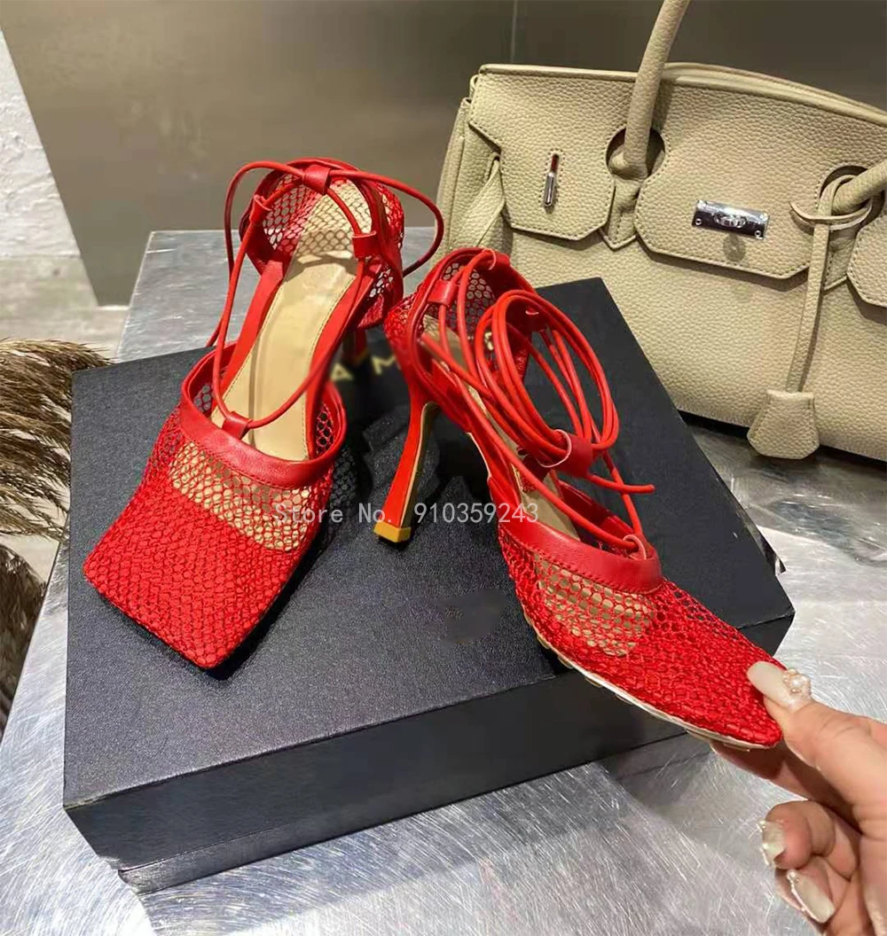 

2021 Spring/Summer New Designer Brand Top Quality Genuine Leather Matching Mesh Explosion Trend High Heels Size 35-41