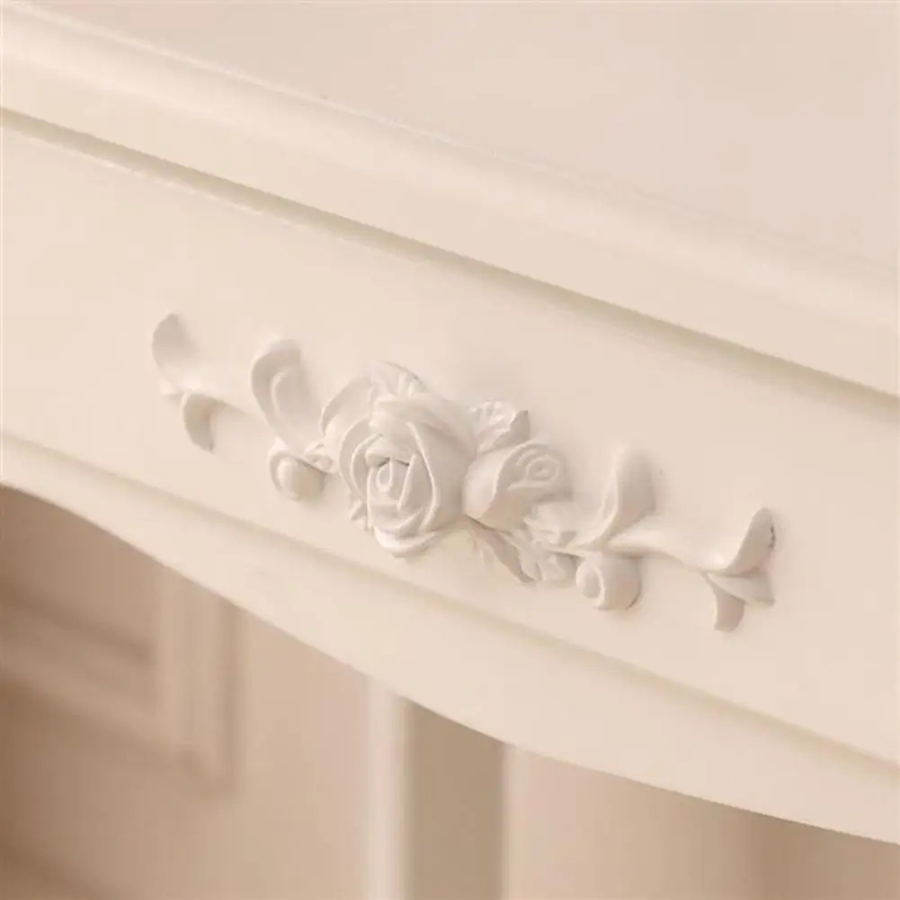 

Golpus White Vanity Table Jewelry Makeup Desk and Bench Dresser with Mirror 3 Drawers Modern Furniture Vanity Table Set