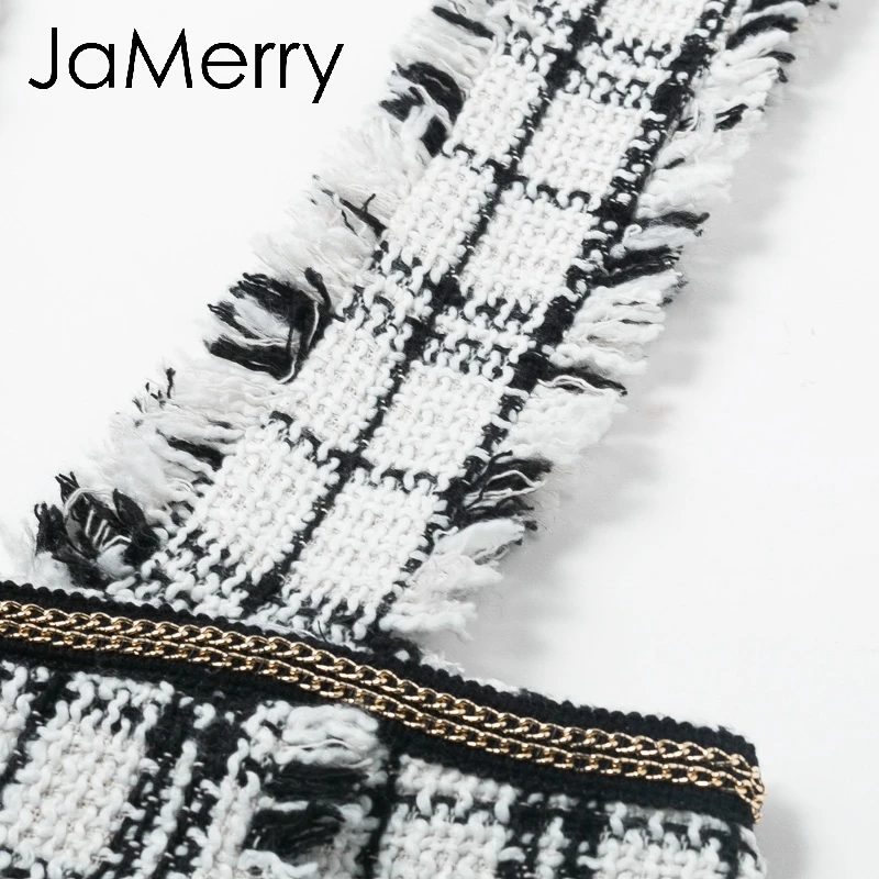JaMerry, винтажная твидовая клетчатая женская короткая жилетка, юбка, Осень-зима, повседневная, высокая, для улицы, для вечеринки, юбка на тонких бретелях, Женская мини-юбка