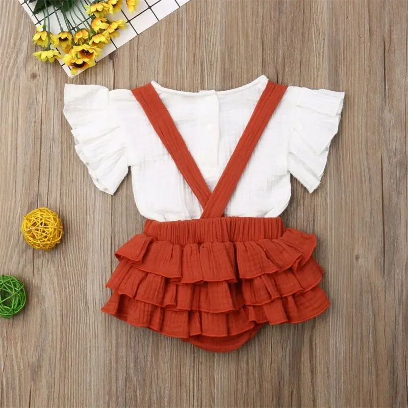 Хлопковый льняной Топ для маленьких девочек рубашка юбка на подтяжках платье