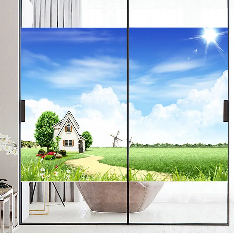 Наклейка на окно украшение для ванной комнаты затенение вид море Антибликовая