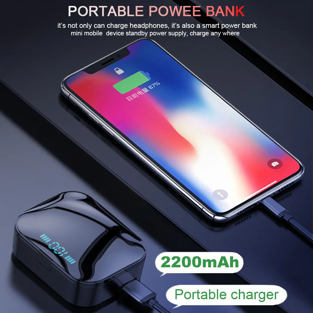 

EARDECO 2200mAh Power Bank TWS Bluetooth Headphones In Ear 6D Stereo Wireless Earbuds Earphones Game Music Headset with Mic IPX7