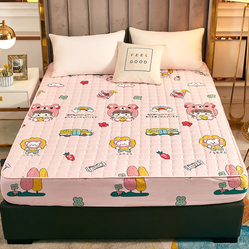 

Bedspread Cartoon pattern bed sheet with padded waterproof 360 degree full apron bed skirt bedspread plus sheet three-piece