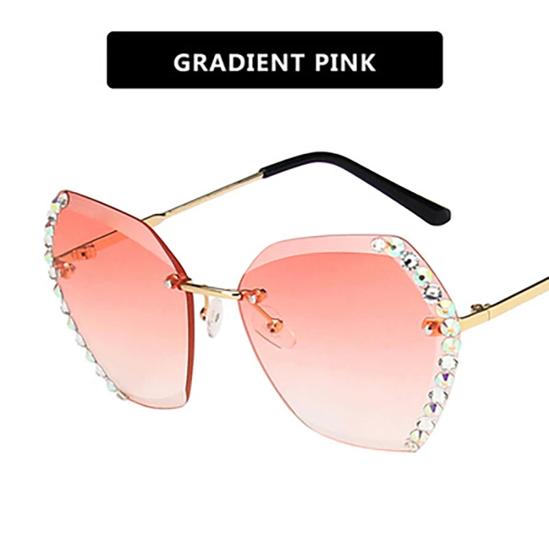 

Rimless diamond sunglasses 2021 new trendy polygonal sunglasses female personality ocean piece gradient color shades glasses