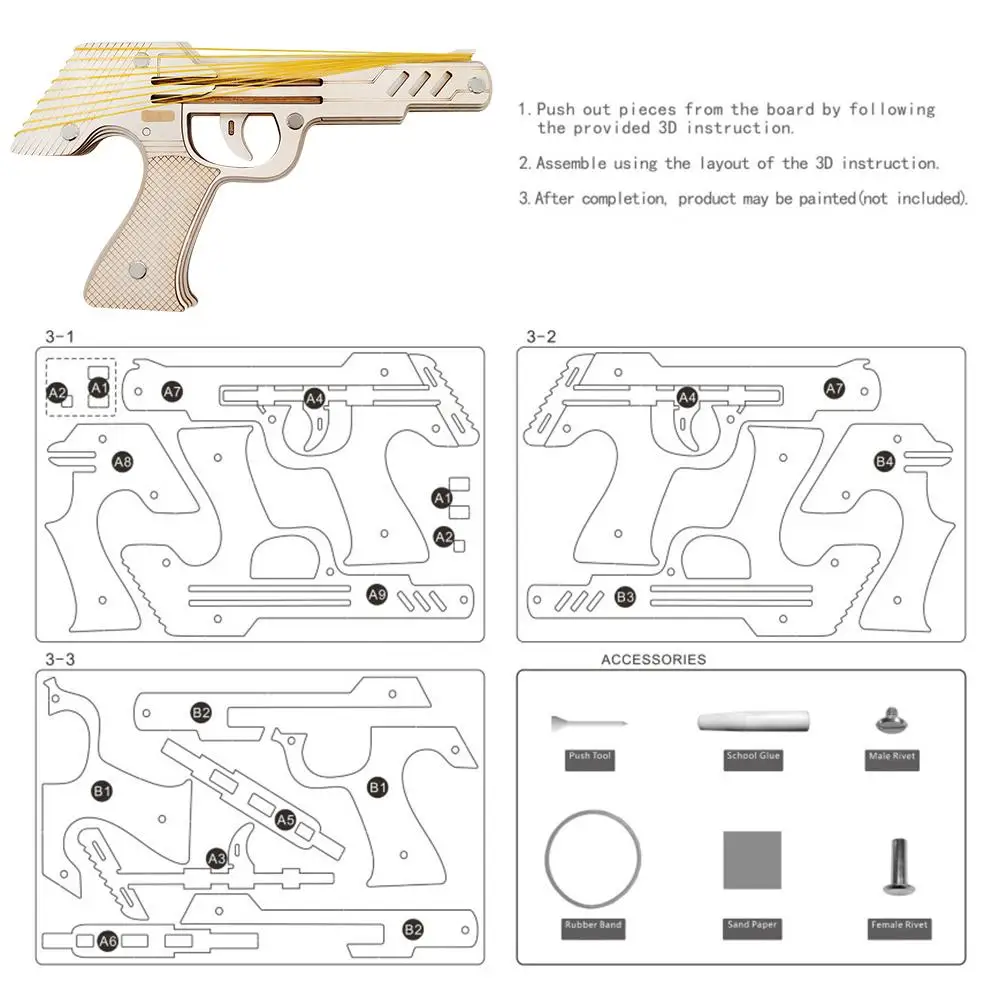 

Toys Models Rubber Band Gun Toy 3D Wooden Puzzle Mechanical Model Kit DIY Construction Machinery Rubber Band Pistol Toys