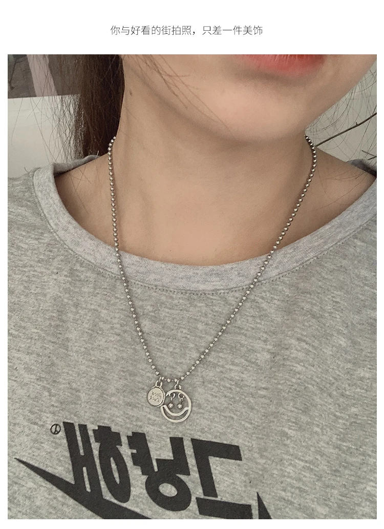 

Internet Celebrity Ins Trendy Cold Chain Smiley Necklace Women's Simple Double Layer Personalized Pendant Hip Hop Retro Clavicle