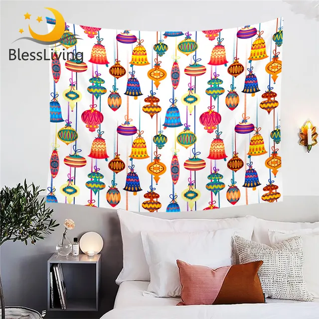 BlessLiving Wind Chimes Tapestry Bells Custom Wall Hanging Colorful Decorative Wall Carpet Festival Bedspreads Tapisserie 1