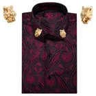 Мужская шелковая рубашка Barry.Wang, красная рубашка с цветочным принтом, с длинным рукавом, золотистый леопардовый воротник с булавкой, LY-0001