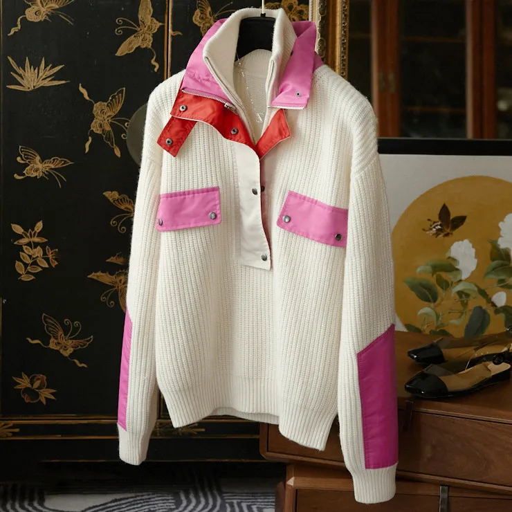 

SuperAen осень/зима модный контрастный лоскутный кашемировый свитер с высоким воротником для женщин