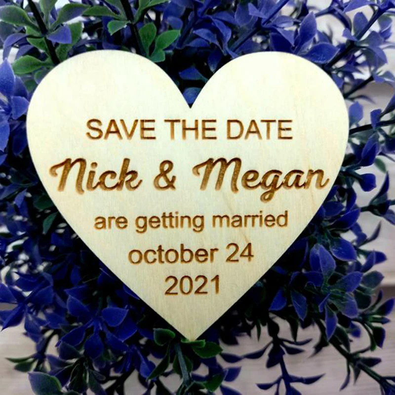 

Love description wooden save date heart, personalized save date magnet