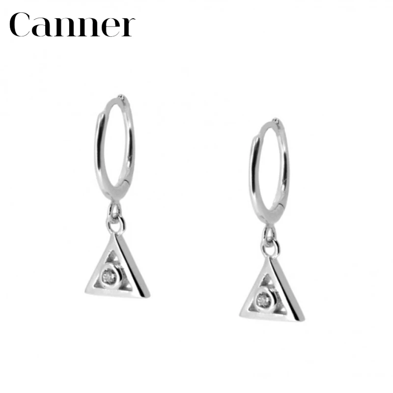 

S925 Sterling Silver Hoop Earrings AAAAA Zircon Triangle Earring For Women Dangle Gold Color Earrings pendientes W3