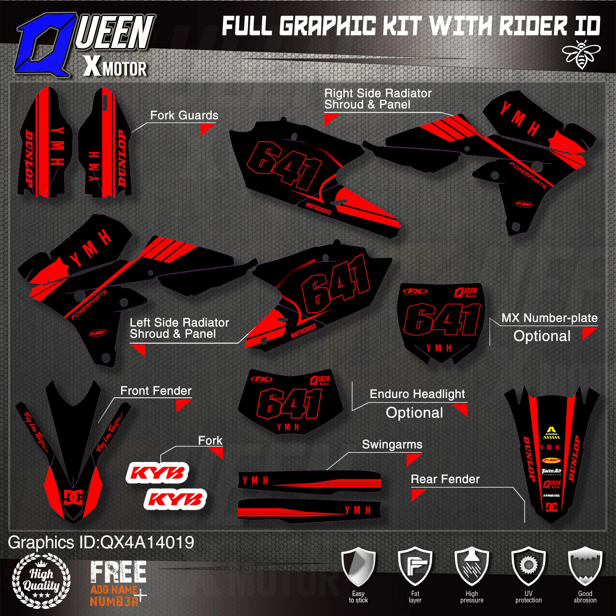 QUEEN X MOTOR Custom Team Graphics Backgrounds Decals 3M Stickers Kit For YAMAHA 14-18YZ250F 15-18YZ250FX WRF250 14-17YZ450F 019 |