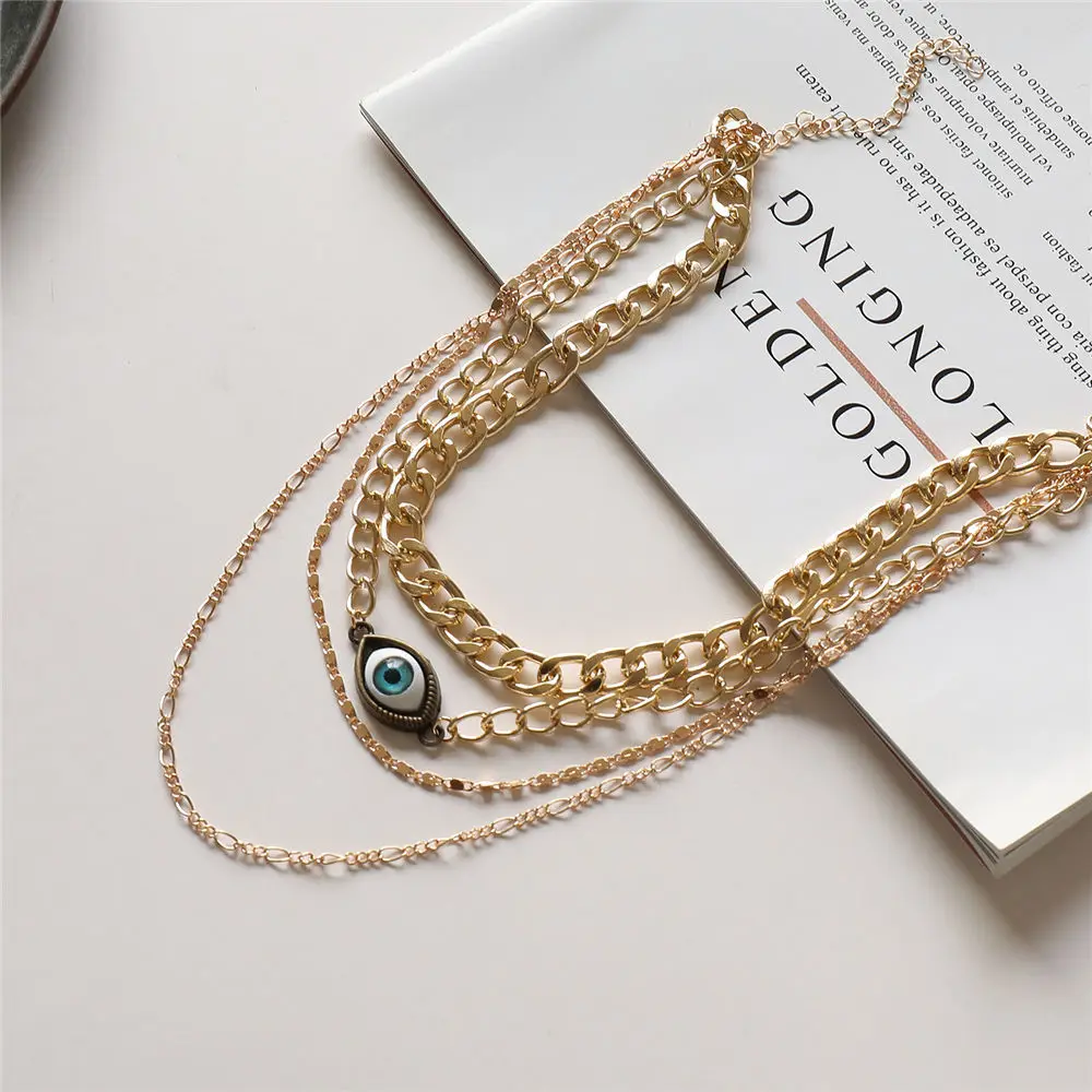 

Vintage Fashion Devil Eye Necklace Pendant Clavicle Chain Statement Long Necklace Women Accessory Collares De Moda Bijoux Femme
