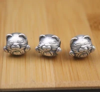 1pcs pure 925 sterling silver bead 1112mm lucky fu smiling cat diy bead pendant for men women