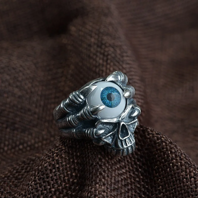 

S999 Thai Silver Craft Restoring Ancient Ways Ring Wholesale Fashion Resin Skull Eye Male Act The Role Ofing Is Tasted