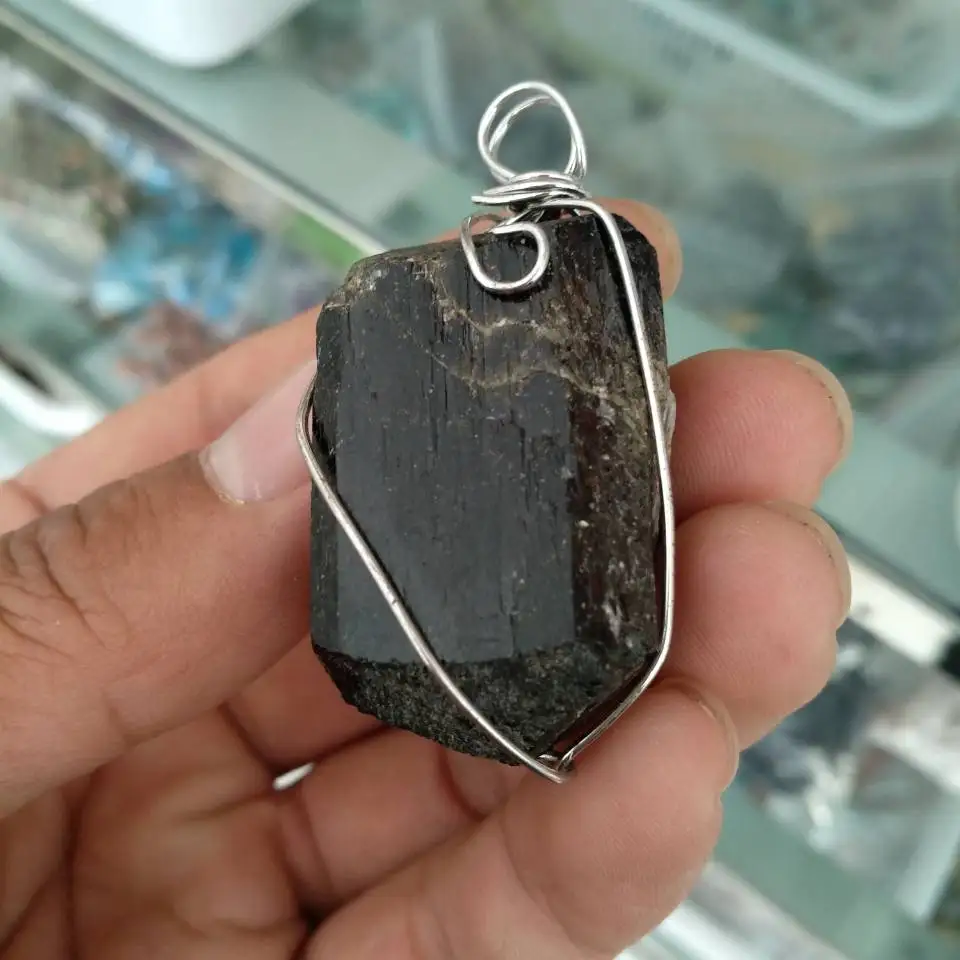 Натуральный драгоценный камень Aphrizite Schorl необработанные камни ожерелья из