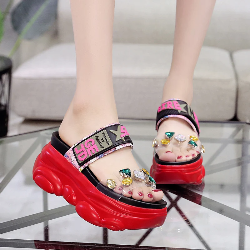 2019 летние женские босоножки на платформе модные шлепанцы очень высоком каблуке