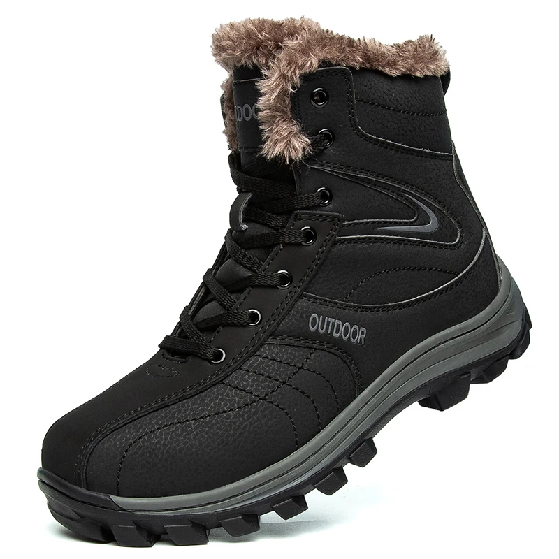 

BG Leather Winter Men Boots Waterproof Warm Fur Snow Boots Men Outdoor Winter Work Casual Shoes Military Combat Rubber Ankle