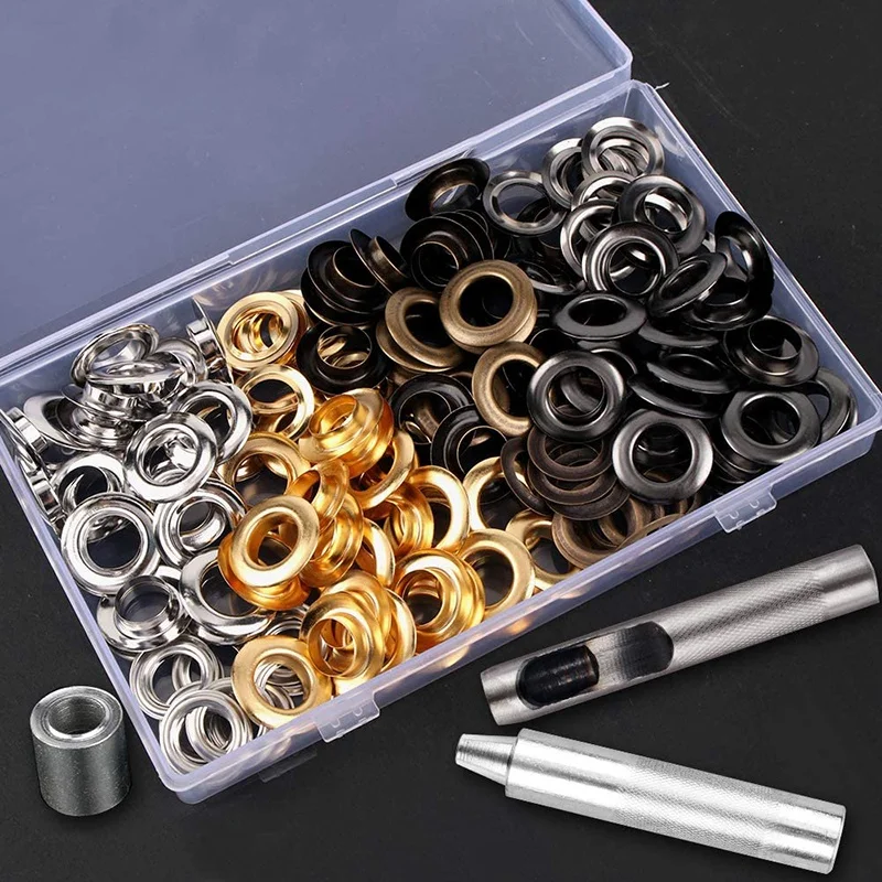 

1/2 Inch Grommet Kit 100 Sets Grommets Eyelets with Storage Box for Craft Making, Repair and Decoration