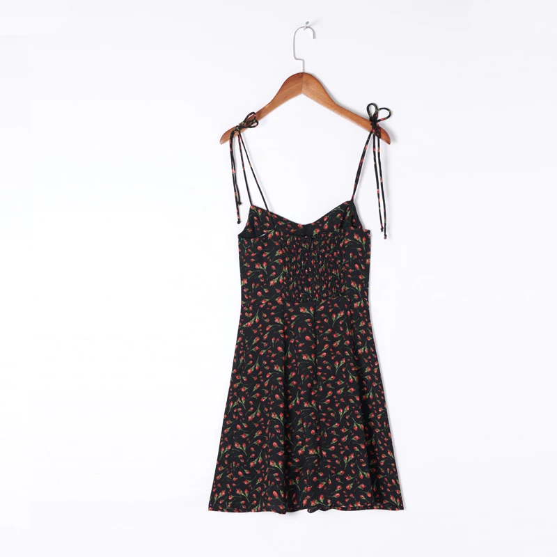 

Summer women's casual flower print slim-fit suspender dress