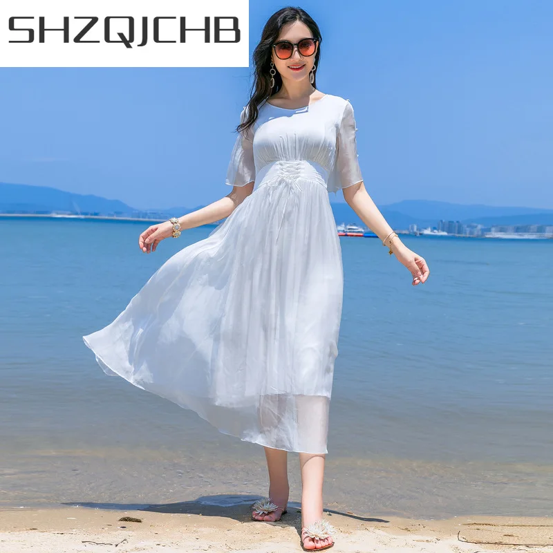 

SHZQ Elegant Real Silk Dress Women Party Long Summer Dress Vintage Dresses Boho Vestidos Slim Clothes Vestidos Mujer 2021 1971