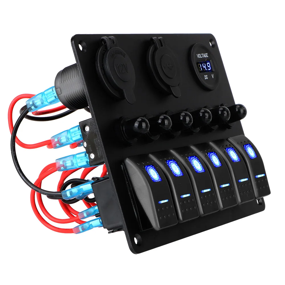 LEEPEE Алюминий Панель AC/DC 12V/24V 6 банда кулисный переключатель морской катер