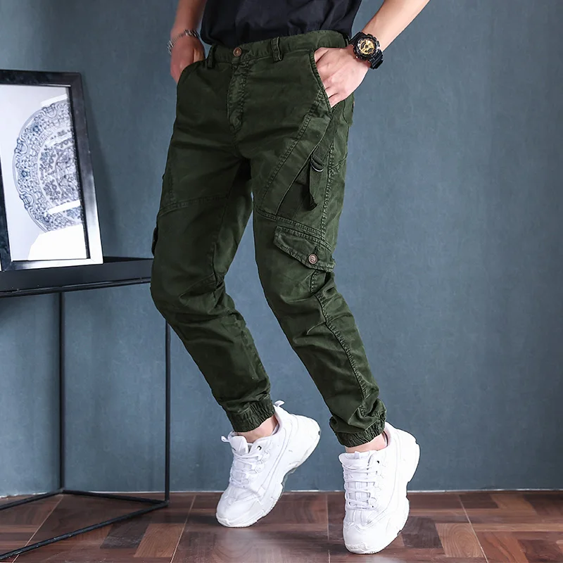 

Men Cargo Pants 2021 Fashion 100% Cotton Men's Military Pants Men Trousers Overalls Casual Baggy Army Cargo Pants Male Trousers