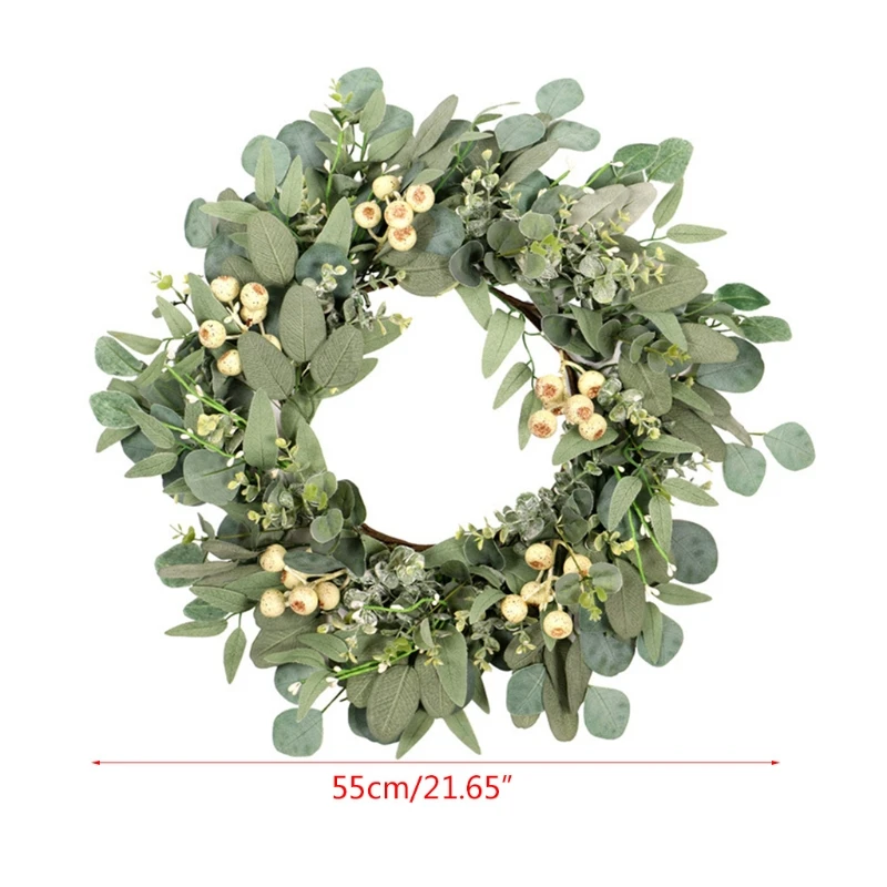 

Artificial green eucalyptus ginkgo door hanging 20 inch artificial holiday celebration wreath green plant wreath
