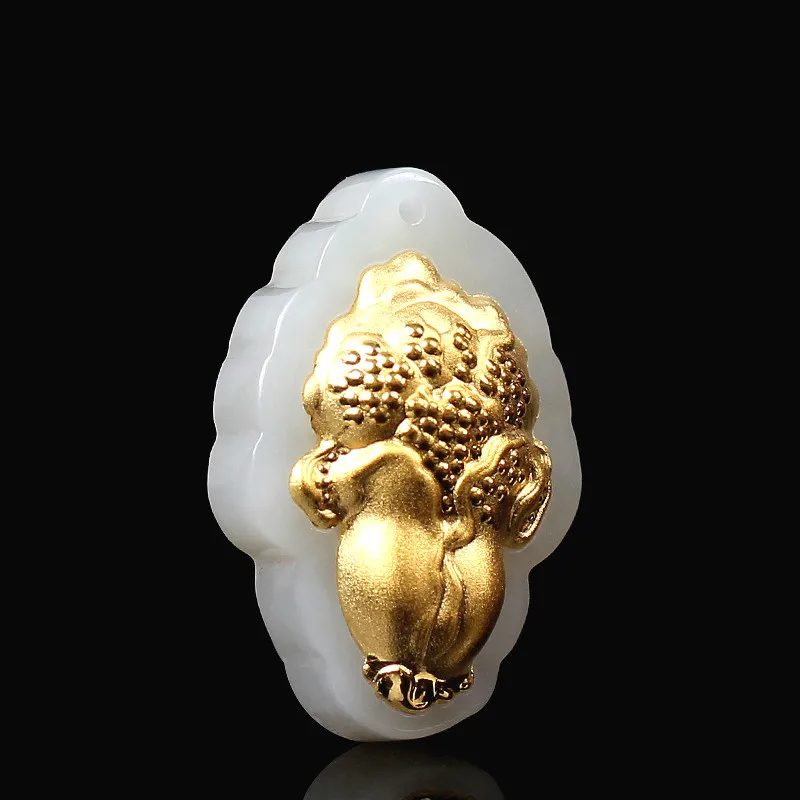 Натуральный китайский белый нефрит кулон мозаика Золотая капуста красивые