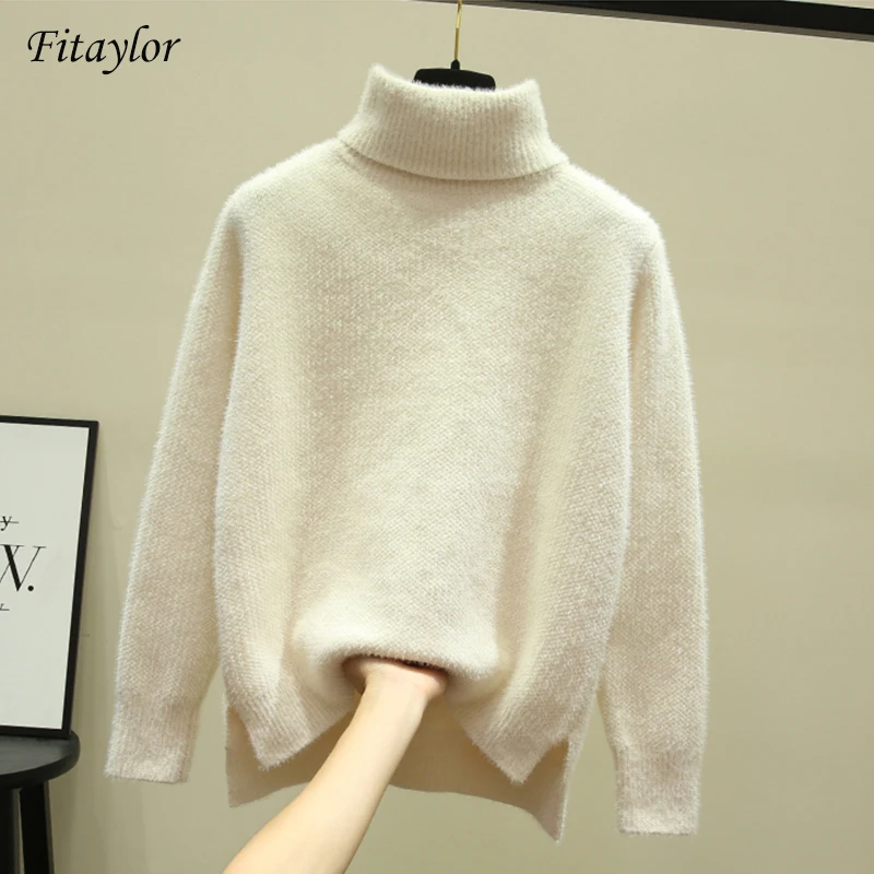 Женская Толстая водолазка Fitaylor теплый вязаный свитер эластичный Однотонный