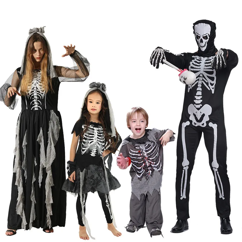 Карнавальный костюм скелета ужасов костюмы на Хэллоуин для взрослых и детей