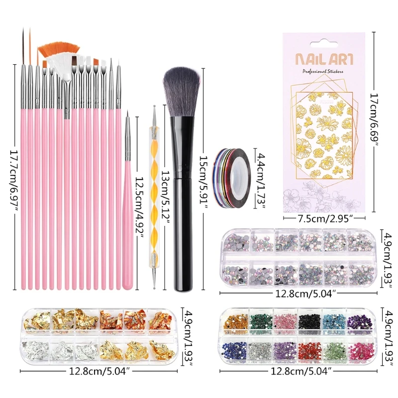 3D Nail Art Sticker Nail Design Kit For Acrylic Nails Nail Art Foil Flakes Nail Dotting Tools And Brushes