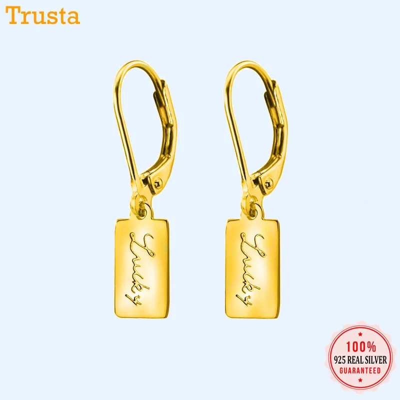 Женские серьги гвоздики из серебра 100% пробы с надписью на удачу|Серьги-гвоздики| |