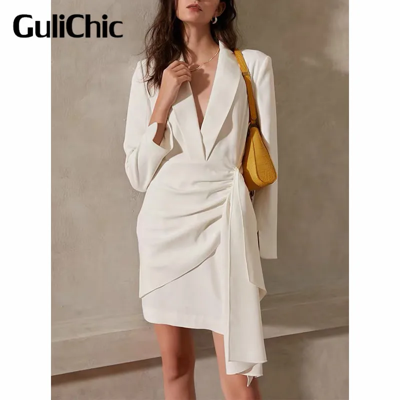 

9.2 GuliChic High Quality Women Luxury Fashion Irregular Ruched Collect Waist Slim Mini Dress