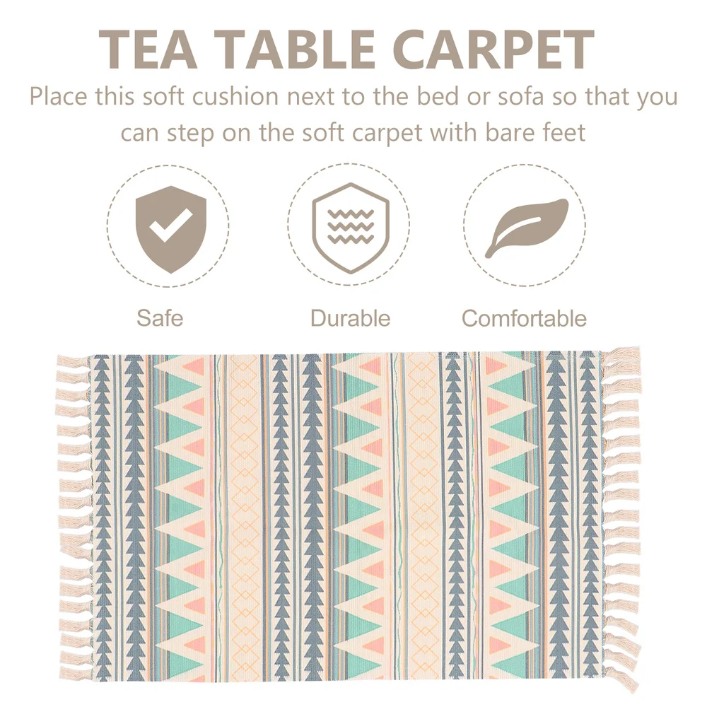 

1Pc Hand Woven Tassels Cotton Rug Practical Soft Carpet Rug Bedroom Rug