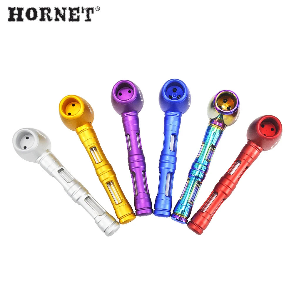 

HONEYPUFF Metal Smoking Pipes With Glass Handle Removeable Aircraft Aluminum Smoking Hand Pipe For Herb With Gift Box