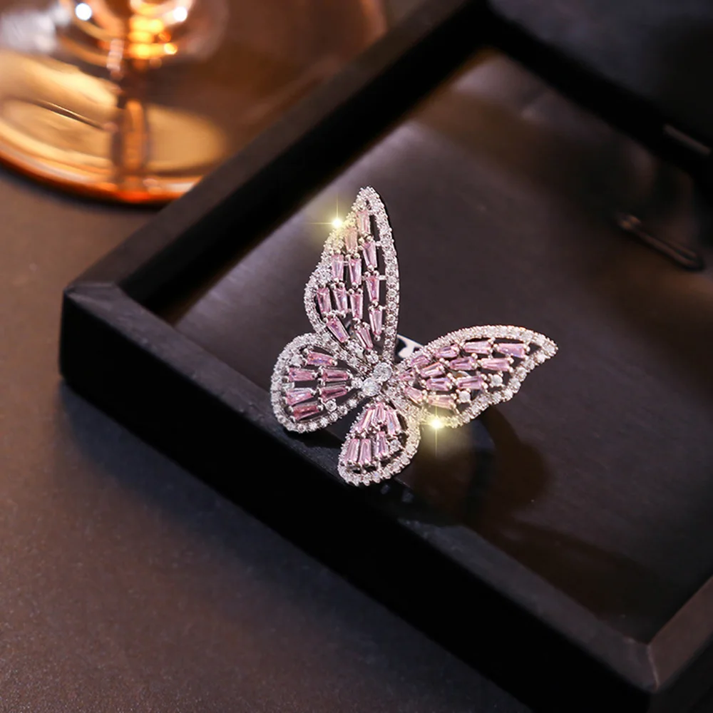 Роскошные кольца с кристаллами для женщин открытые Регулируемые розового цвета