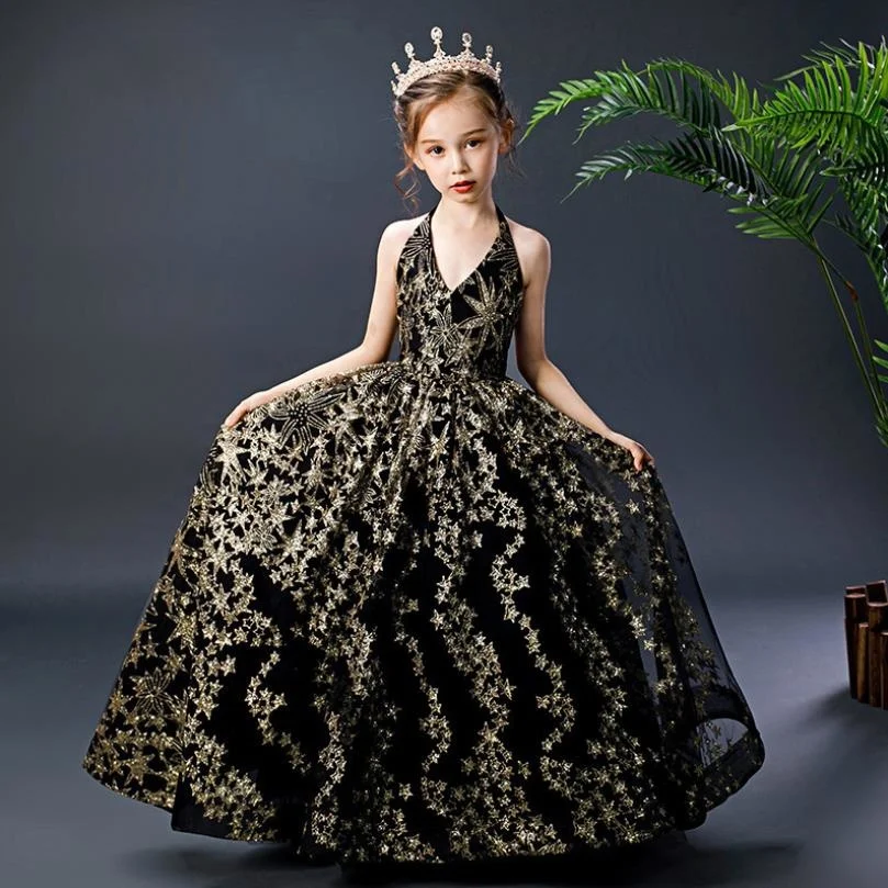 

High-end Luxury Children Girl Dress Birthday Party Piano Catwalk Sequines Ball Gown Kids Pageant Dress For Girls Vestidos L122