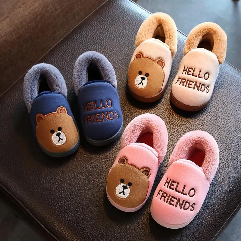 

Home slippers for children Cute Cartoon bear slipper animal shoe warm non-slip soft bottom slippers boys and grils baby