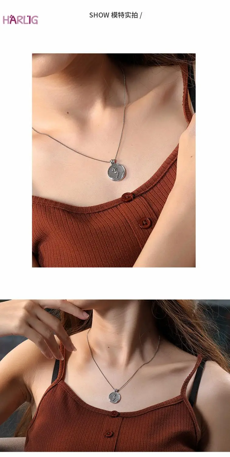 

Harlig sterling silver 925 antique finish silver color pendant necklace for women allergy free fashion jewelry trendy style
