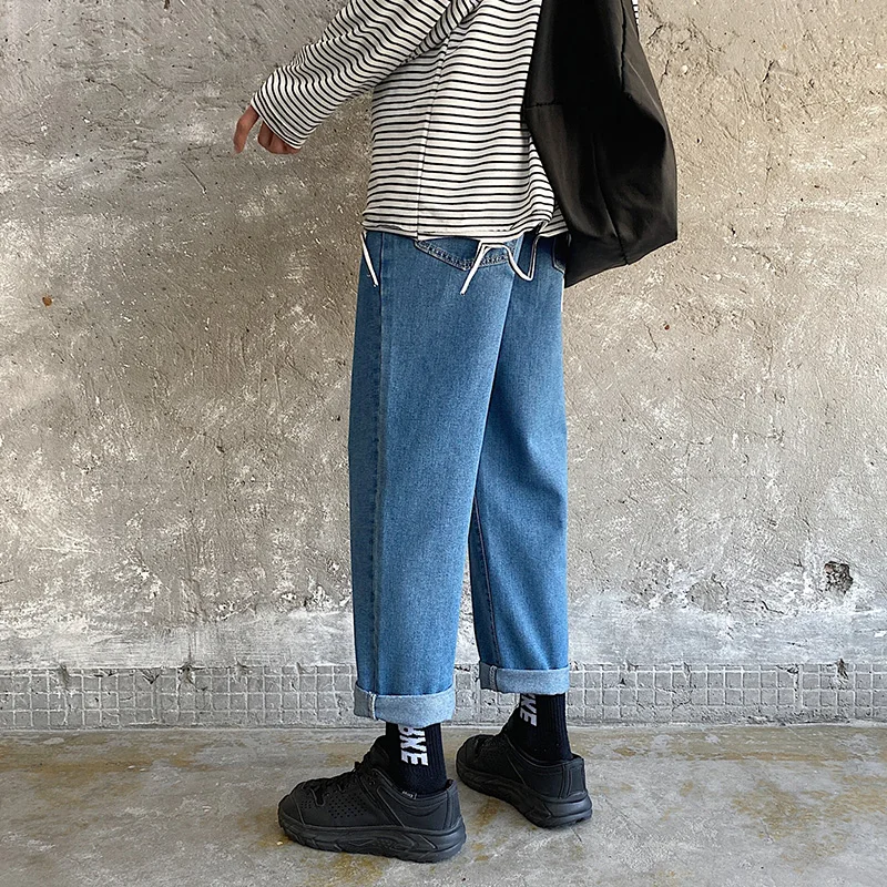 2021 мужская стрейч Slim Fit Классические узкие джинсовые брюки черный/синий Цвет