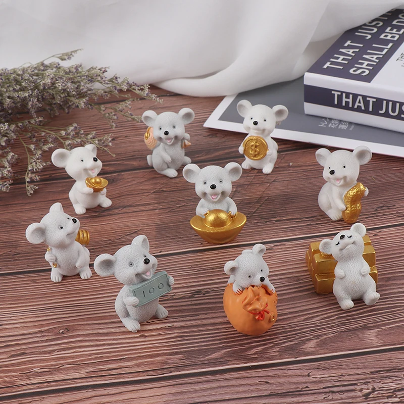 

Lucky Money Fortune Cartoon Mouse Ornament Rich Mice Small Statue Little Figurine Crafts Cute Animal Home Desktop Decor