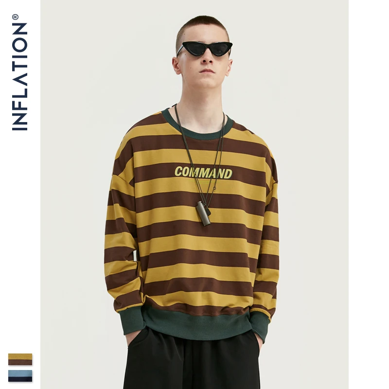 Инфляция Для мужчин осеннее хлопковое платье с длинными рукавами в полоску